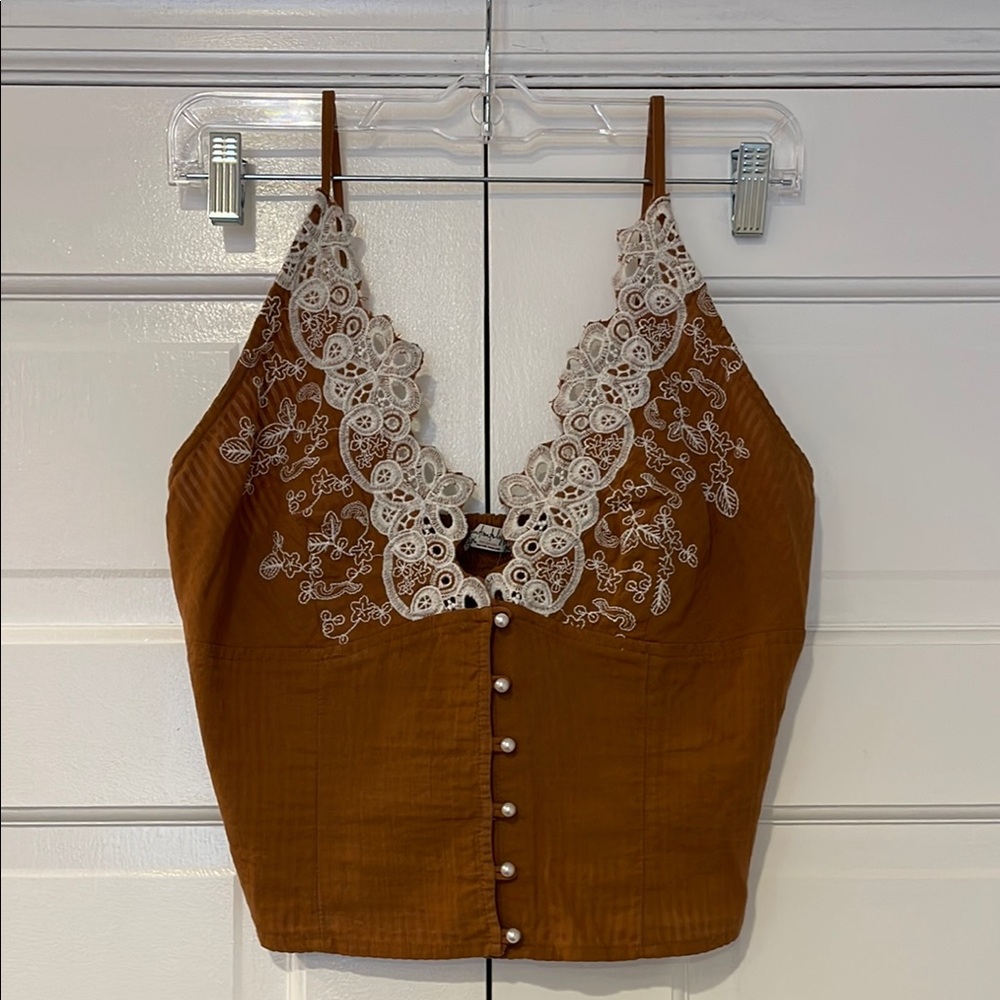 Free People Brown Embellished Sleeveless Camisole